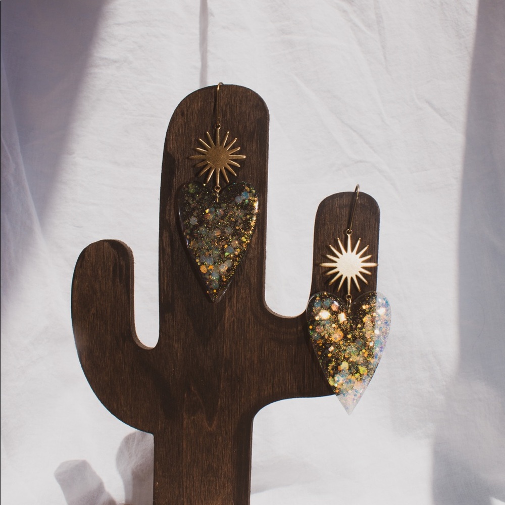 Handmade glitter, sun star earrings
